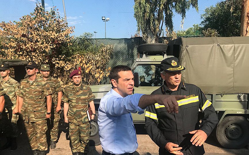 Prime Minister Alexis Tsipras visits the fire-ravaged seaside village of Mati, July 30, 2018. (Photo by PM's Press Office via Eurokinissi)