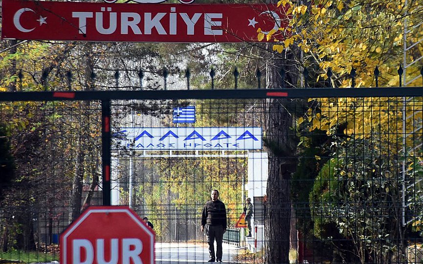 A man who is identified by Turkish news reports as a U.S. citizen who has been deported by Turkey and is now stuck in the heavily militarized no-man's land between Greece and Turkey, after Greece refused to take him in, near Pazarkule border gate, Edirne, Turkey, Monday Nov. 11, 2019.