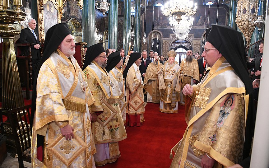 His All Holiness Ecumenical Patriarch Bartholomew presided at the Patriarchal and Synodal Divine Liturgy for the feast of the Entrance of the Theotokos into the Temple. Shown is His Eminence Archbishop Elpidophoros of America. (Photo by Ecumenical Patriarchate/Nikos Manginas)