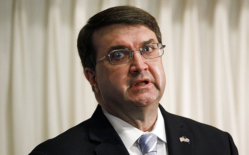 FILE - In this July 7, 2020 file photo, Secretary of Veterans Affairs Richard Wilkie speaks at the National Press Club in Washington. (AP Photo/Jacquelyn Martin)