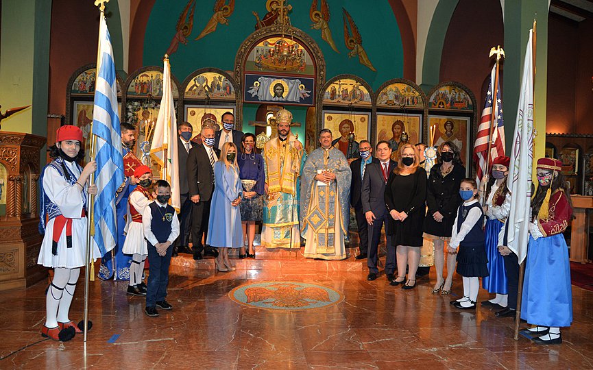 The Annunciation Church of Elkins Park, PA celebrated its feast day and the 200th anniversary of Greek Independence on March 25 with His Grace Bishop Apostolos of Medeia presiding over the services. Photo by Steve Lambrou