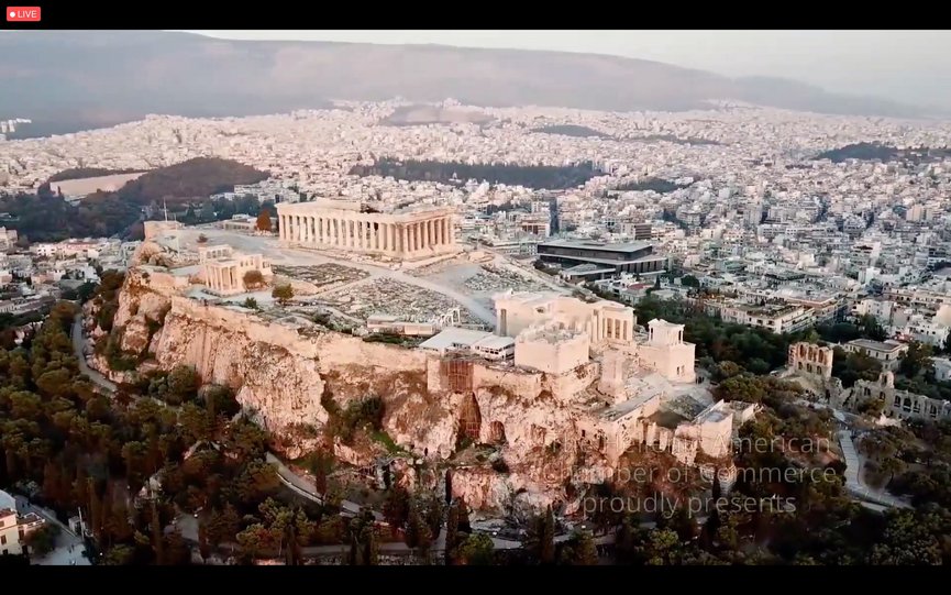 An aerial view of the Acropolis from the Opening Event of the Hellenic-American Chamber of Commerce (HACC) and the Acropolis Museum's Φώς / Fos The First Virtual Tour of the Acropolis Museum with President Dimitrios Pandermalis on April 10. Photo: TNH Staff