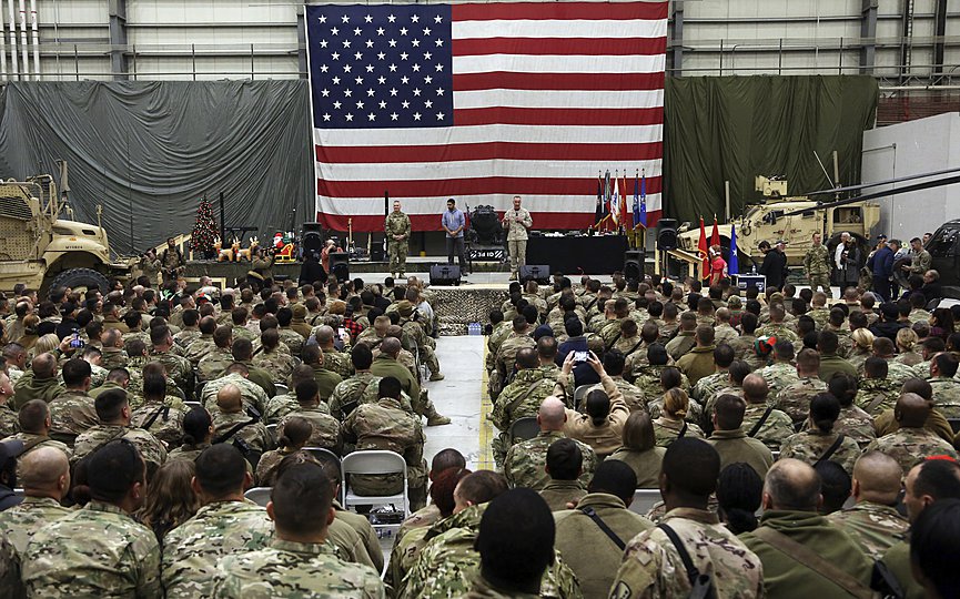 FILE - In this Dec. 24, 2017 file photo, Gen. Joseph Dunford, chairman of the Joint Chiefs of Staff speaks during a ceremony on Christmas Eve at Bagram Air Base, in Afghanistan. (AP Photo/Rahmat Gul, File)