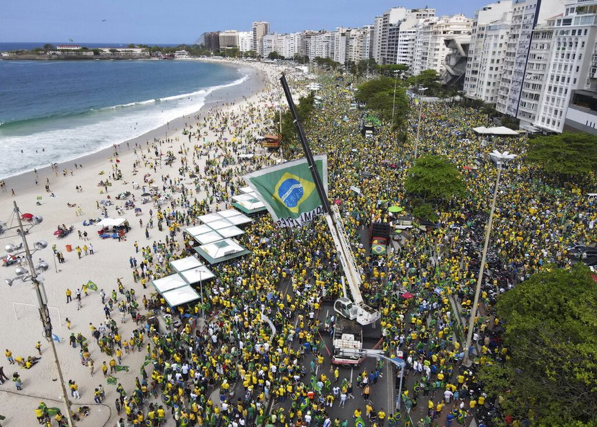 FILE - In this Sept. 7, 2021 file photo, supporters of Brazilian President Jair Bolsonaro gather along Copacabana Beach on Independence Day in Rio de Janeiro, Brazil. (AP Photo/Renato Spyroo, File)