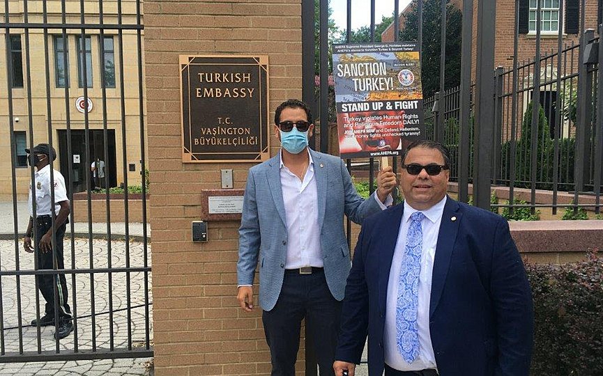 AHEPA Supreme President George G. Horiates at the rally outside the Turkish Embassy in Washington, DC on August 14. (Photo: Courtesy of AHEPA)