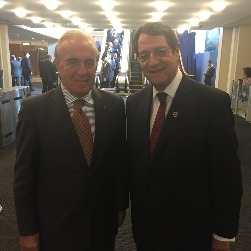 Dimitrios Tsikouris with President of Cyprus, N. Anastasiadis, at the United Nations.