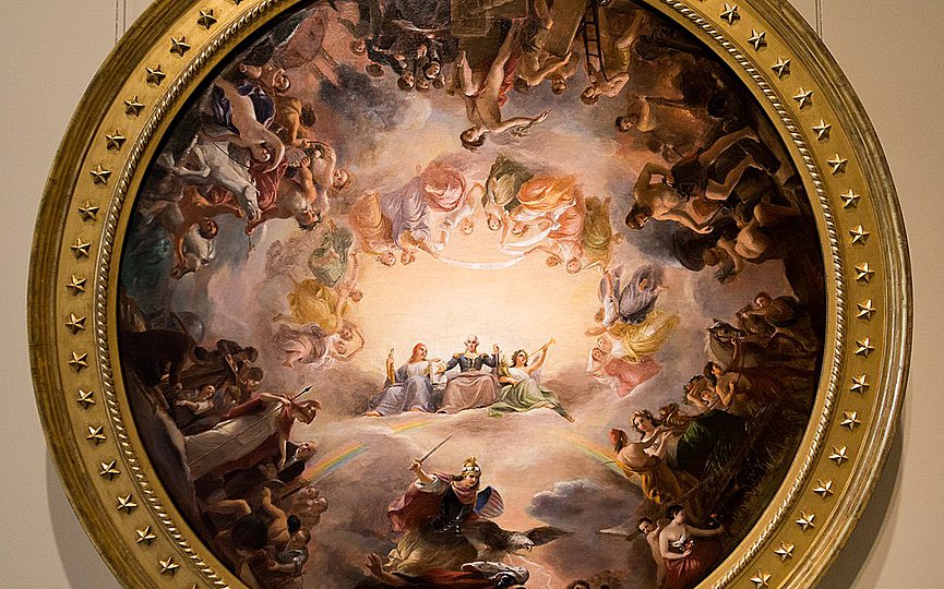 Study for the Apotheosis of Washington in the Rotunda of the United States Capitol Building by Constantino Brumidi at the Smithsonian in Washington, DC. Photo: Public domain, via Wikimedia Commons